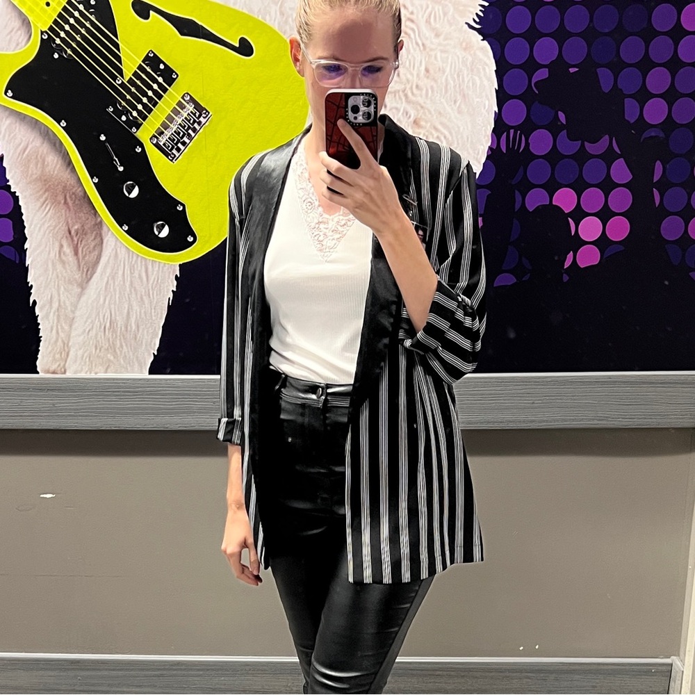 Black and White Striped Blazer from Zara Basic